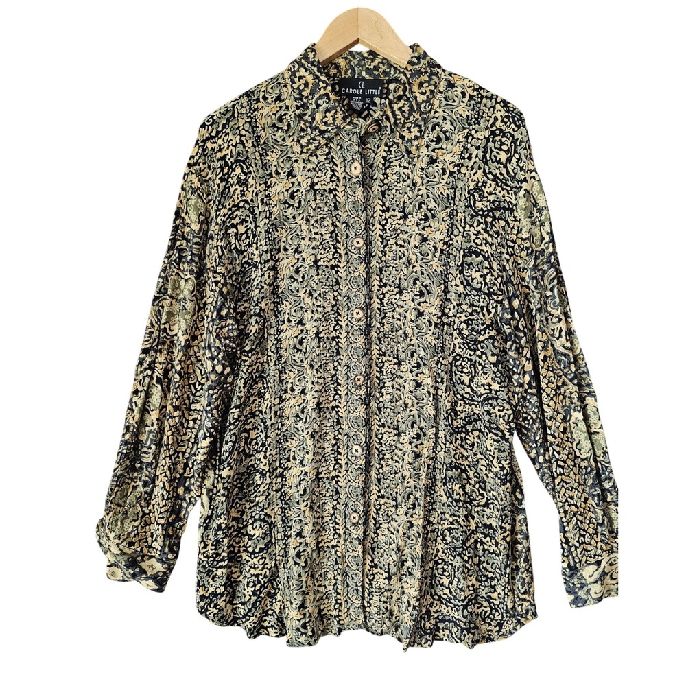 Carole Little Vintage Floral Print Button Down Long Sleeve Blouse Size 12